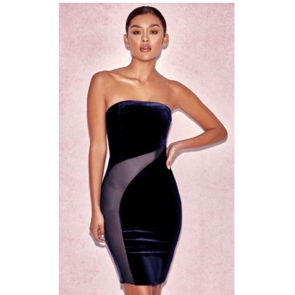 House of CB - Navy Blue Velvet Mesh Dress